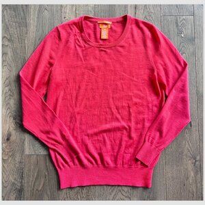Merino Wool Crewneck Sweater Size S Coral Red Lightweight Knit Layer